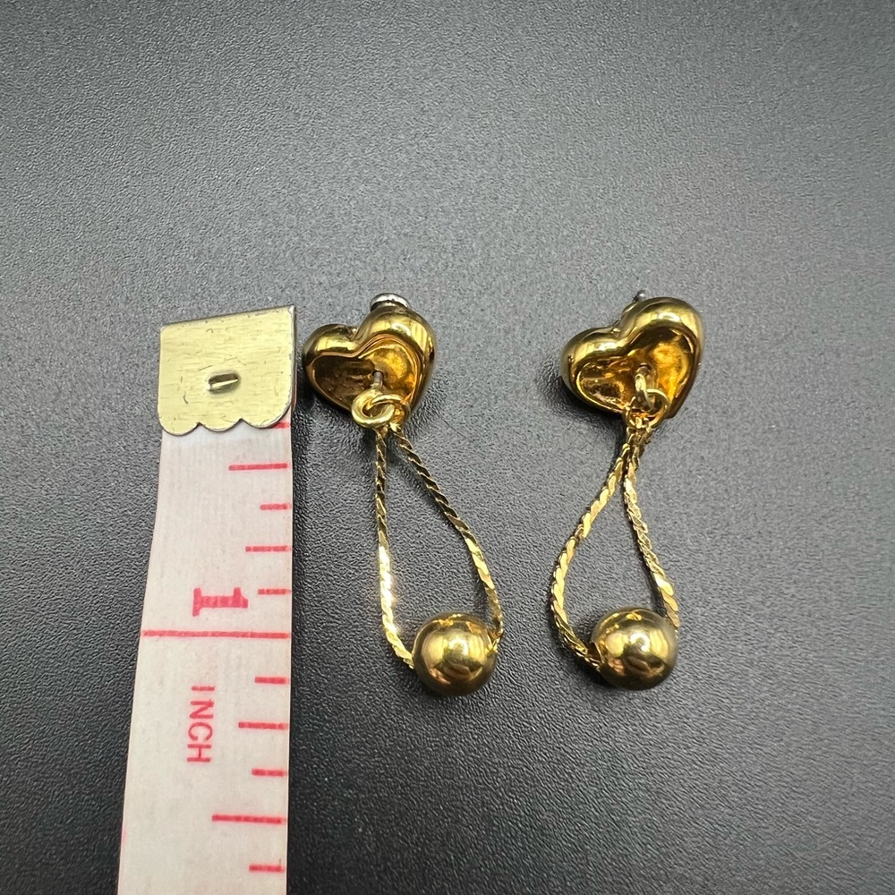Cute Gold Tone Heart Drop Earrings Valentine’s Day Dainty Love - Picture 4 of 4